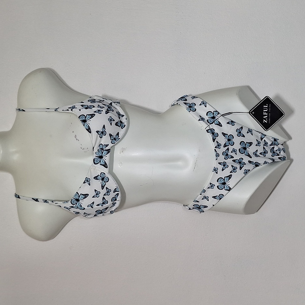 Zaful White and Blue Butterfly Underwire Bikini Set